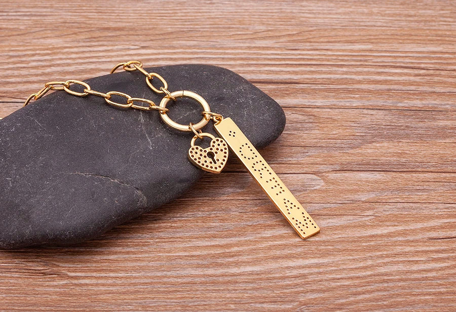 New Arrival Fashion Design Key And Heart Lock Dream Letters Zircon Lobster Clasp Chain Pendant Party Wedding Necklace Jewelry