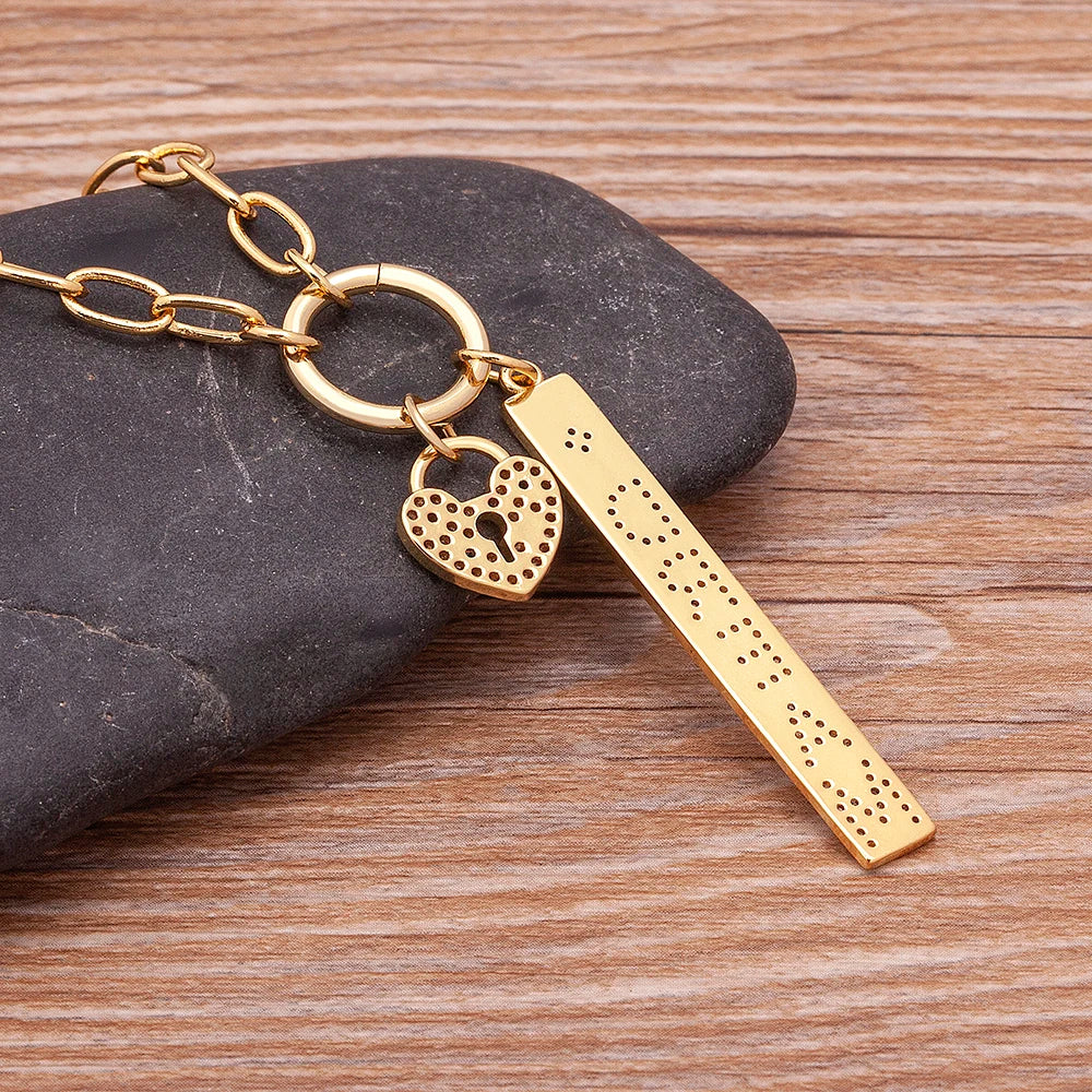 New Arrival Fashion Design Key And Heart Lock Dream Letters Zircon Lobster Clasp Chain Pendant Party Wedding Necklace Jewelry