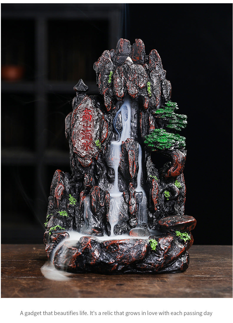 Resin Landscape Mountain Waterfall Backflow Incense Burner Incense Holder Censer Home Ornament