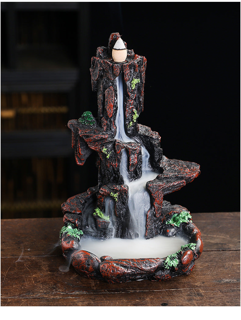 Resin Landscape Mountain Waterfall Backflow Incense Burner Incense Holder Censer Home Ornament