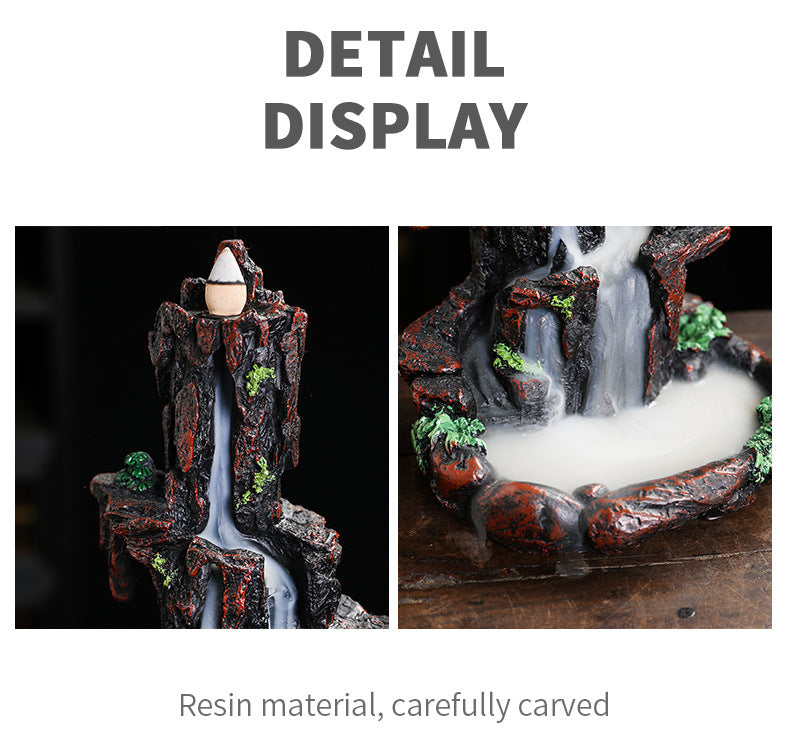 Resin Landscape Mountain Waterfall Backflow Incense Burner Incense Holder Censer Home Ornament