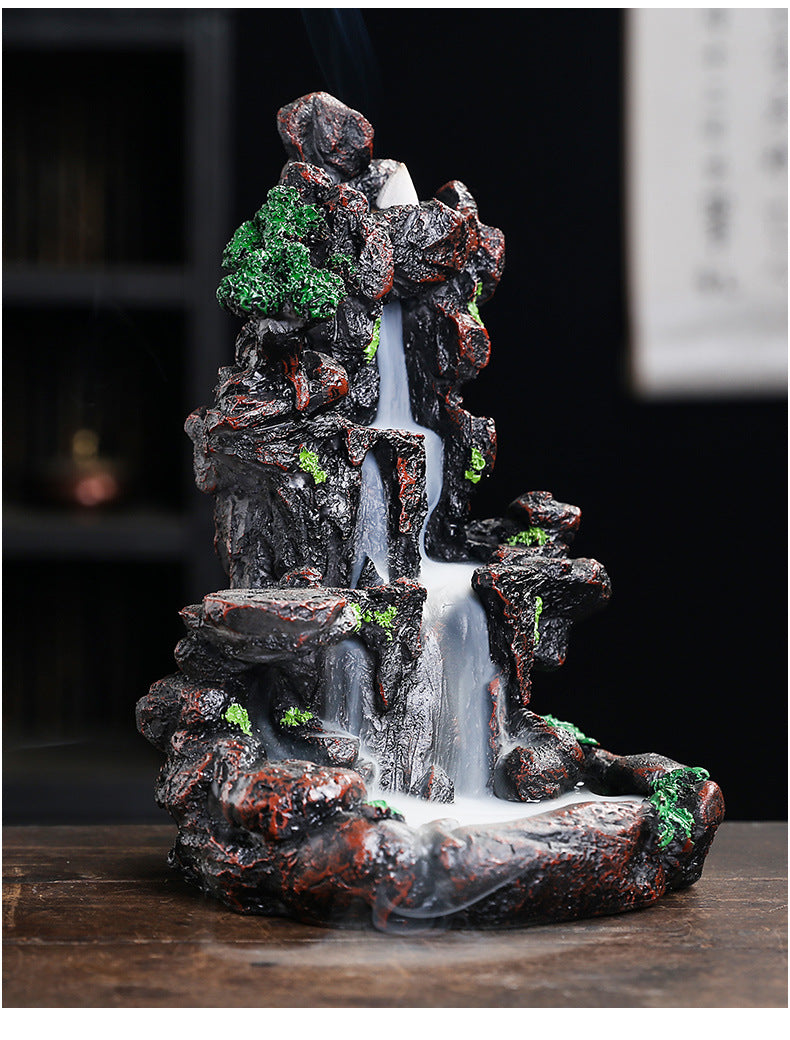 Resin Landscape Mountain Waterfall Backflow Incense Burner Incense Holder Censer Home Ornament