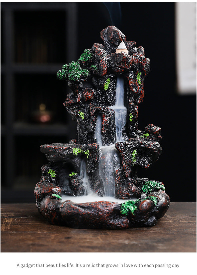 Resin Landscape Mountain Waterfall Backflow Incense Burner Incense Holder Censer Home Ornament