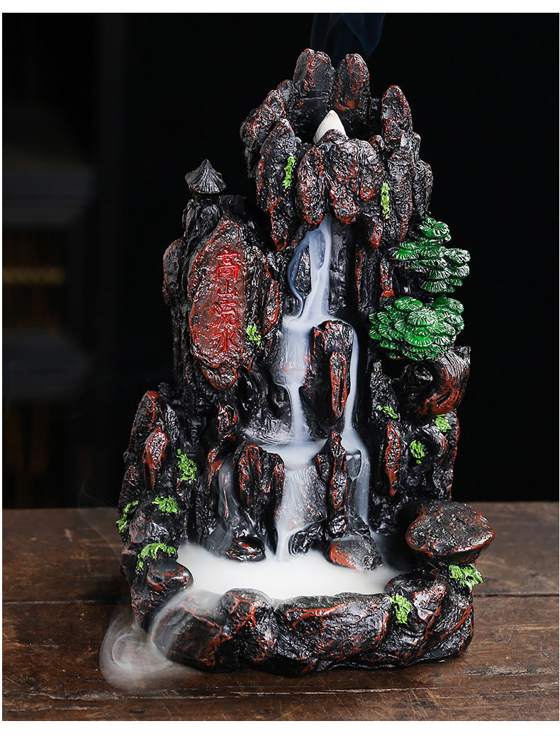 Resin Landscape Mountain Waterfall Backflow Incense Burner Incense Holder Censer Home Ornament