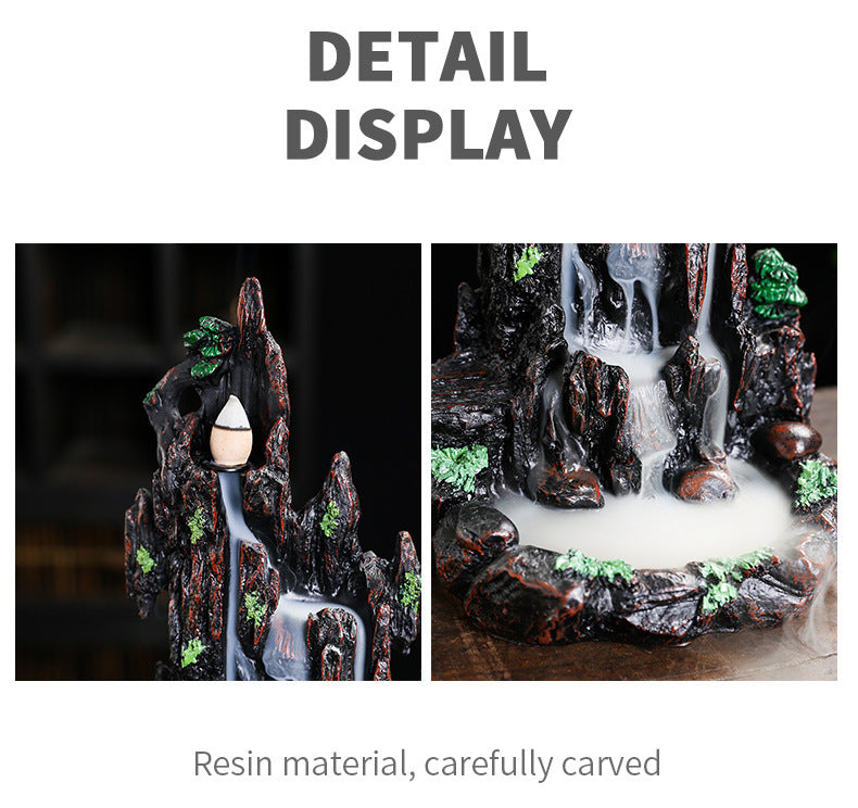 Resin Landscape Mountain Waterfall Backflow Incense Burner Incense Holder Censer Home Ornament