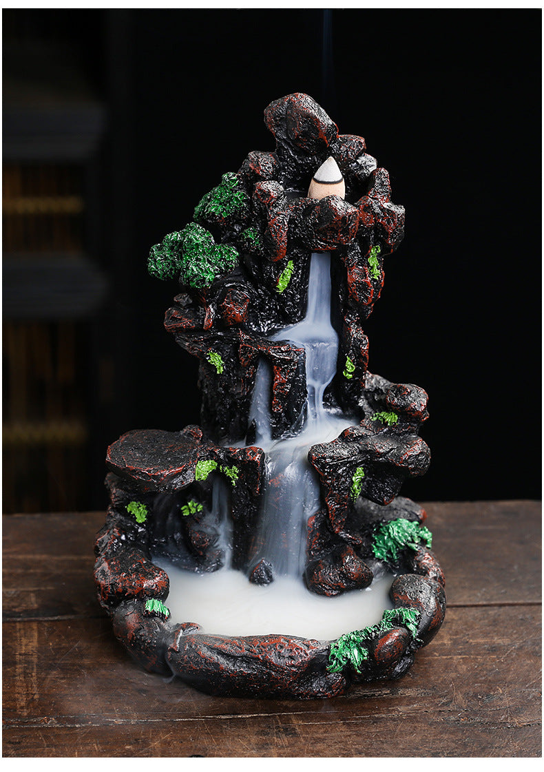 Resin Landscape Mountain Waterfall Backflow Incense Burner Incense Holder Censer Home Ornament