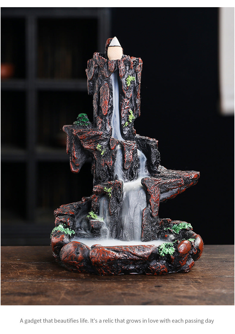 Resin Landscape Mountain Waterfall Backflow Incense Burner Incense Holder Censer Home Ornament