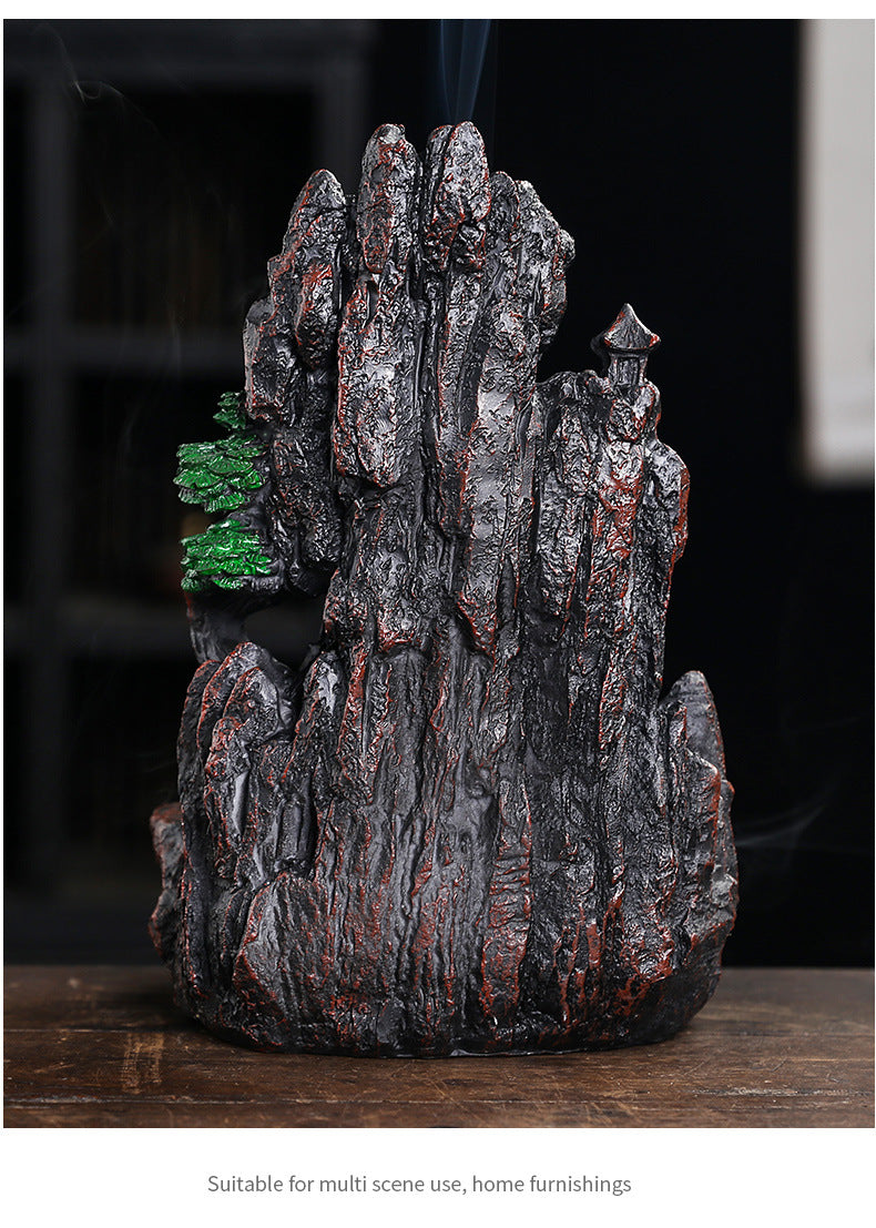 Resin Landscape Mountain Waterfall Backflow Incense Burner Incense Holder Censer Home Ornament