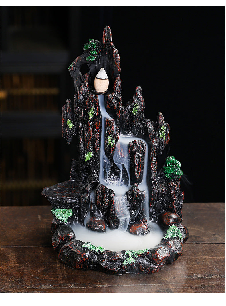 Resin Landscape Mountain Waterfall Backflow Incense Burner Incense Holder Censer Home Ornament