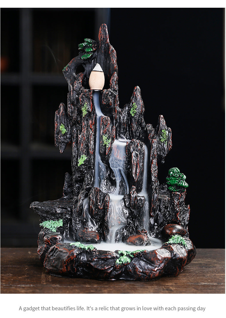 Resin Landscape Mountain Waterfall Backflow Incense Burner Incense Holder Censer Home Ornament