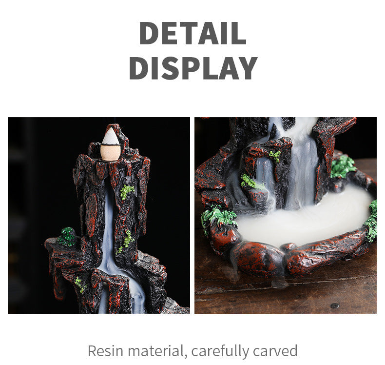 Resin Landscape Mountain Waterfall Backflow Incense Burner Incense Holder Censer Home Ornament