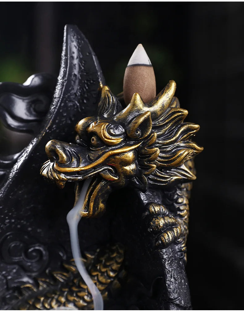 LED Dragon Backflow Incense Holder Waterfall Incense Burner Smoke Incense Censer +20Backflow Incense Cones Aromatherapy Ornament