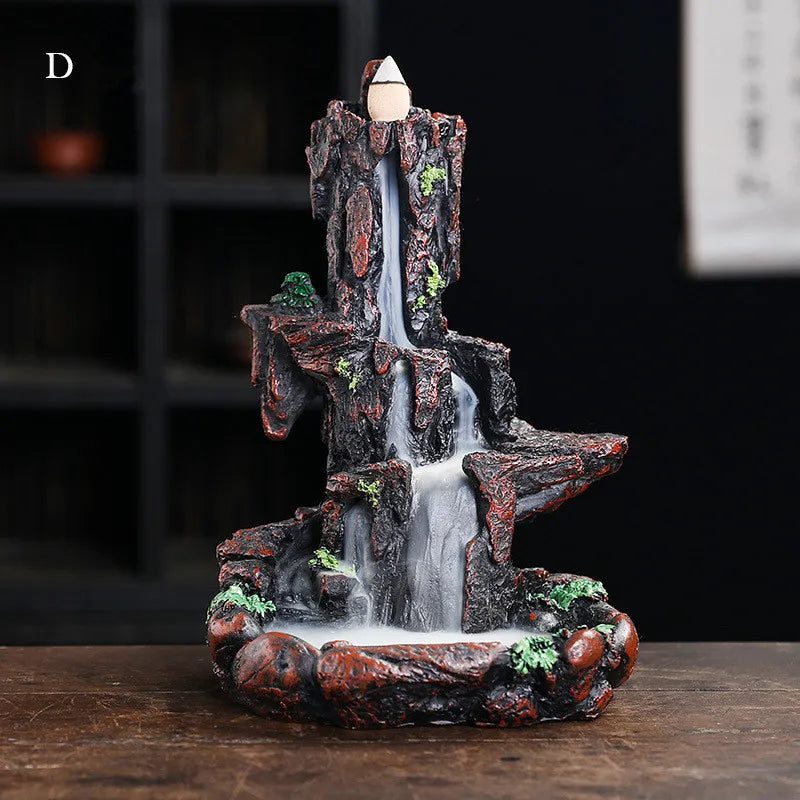 Resin Landscape Mountain Waterfall Backflow Incense Burner Incense Holder Censer Home Ornament