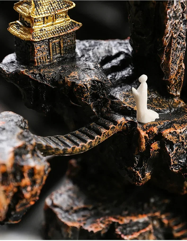 1pc, Zen Buddha Resin Ornament Landscape Waterfall Backflow Incense Burner Home Decor Censer Tea Pet (Without Incense)