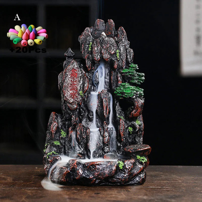 Resin Landscape Mountain Waterfall Backflow Incense Burner Incense Holder Censer Home Ornament