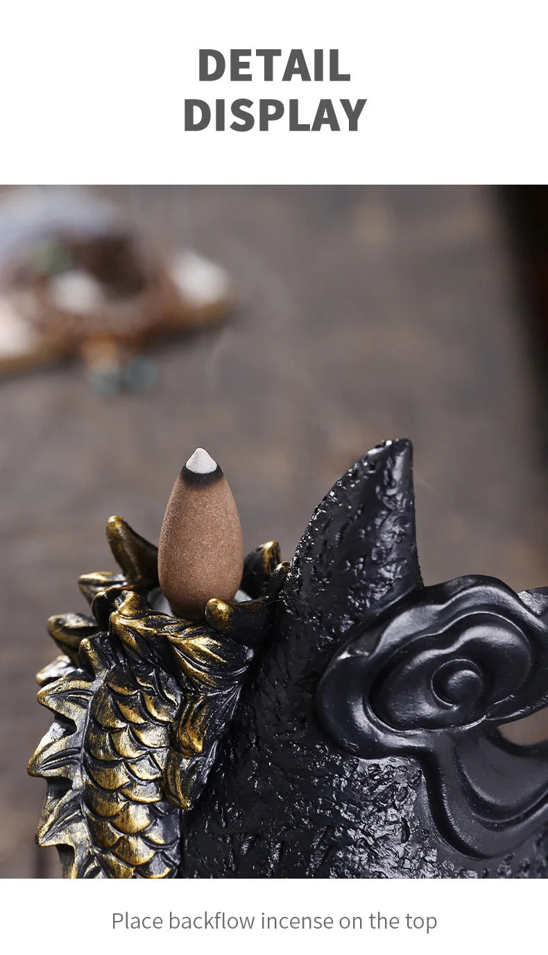 LED Dragon Backflow Incense Holder Waterfall Incense Burner Smoke Incense Censer +20Backflow Incense Cones Aromatherapy Ornament