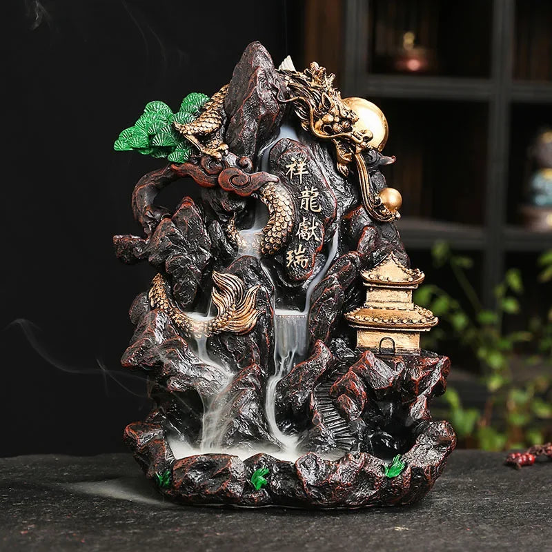 Mountain Falls, Burner, Zen, Resin, Backflow Incense Burner, Brackets, Aromatherapy Crafts, Feng Shui,Office and Home Decoration