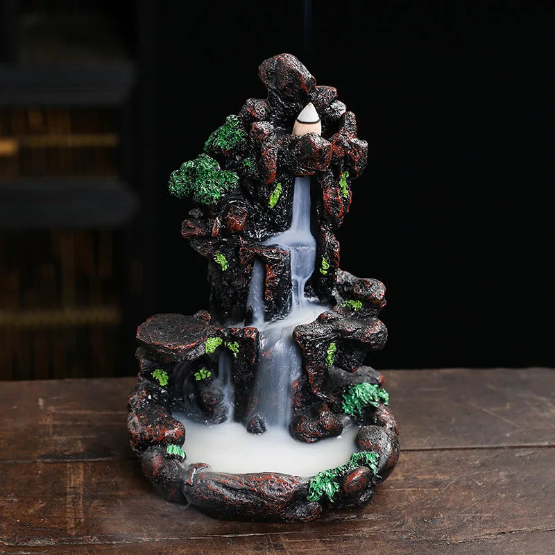 Resin Landscape Mountain Waterfall Backflow Incense Burner Incense Holder Censer Home Ornament