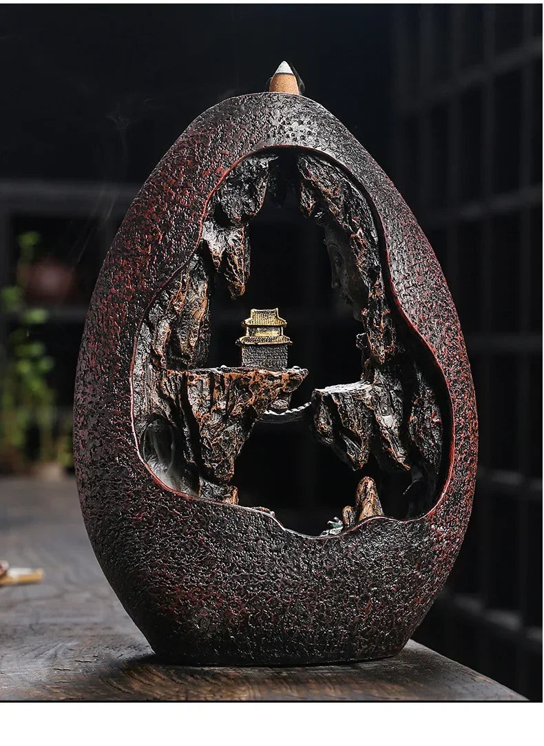 1pc, Zen Buddha Resin Ornament Landscape Waterfall Backflow Incense Burner Home Decor Censer Tea Pet (Without Incense)