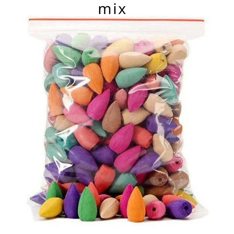 10-50pcs Mixed Burner Incense Relax Unwind 28x15mm Backflow Incense Rose Mint Natural Sandalwood Cone Suitable for All Burners