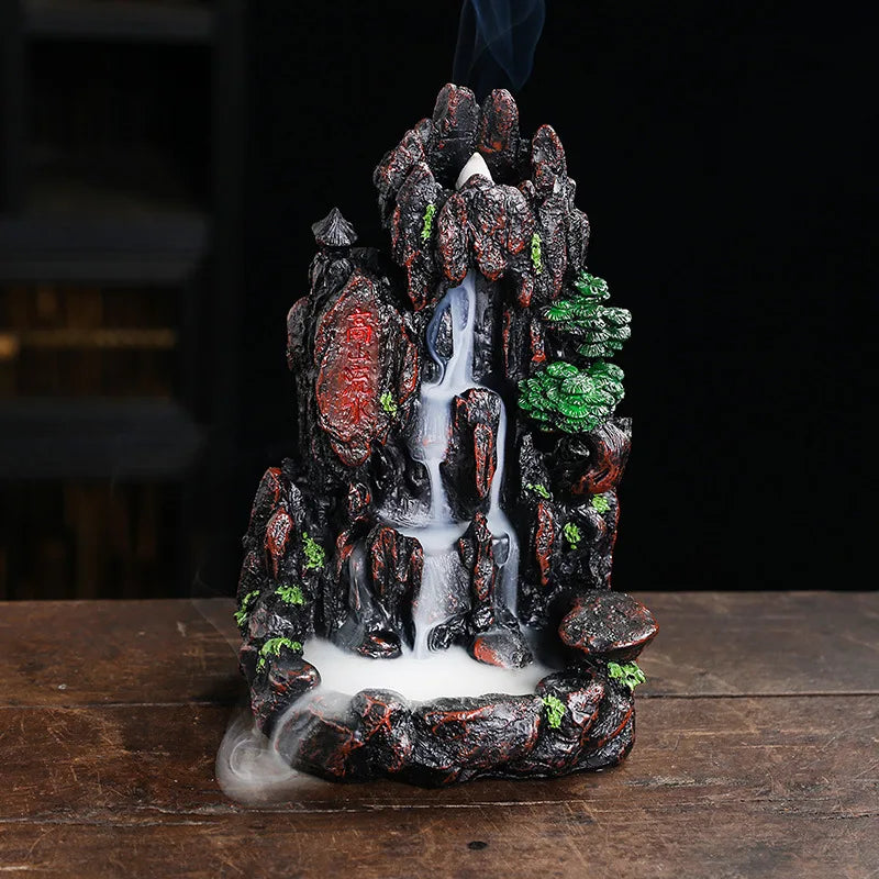 Resin Landscape Mountain Waterfall Backflow Incense Burner Incense Holder Censer Home Ornament