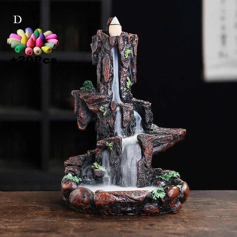Resin Landscape Mountain Waterfall Backflow Incense Burner Incense Holder Censer Home Ornament