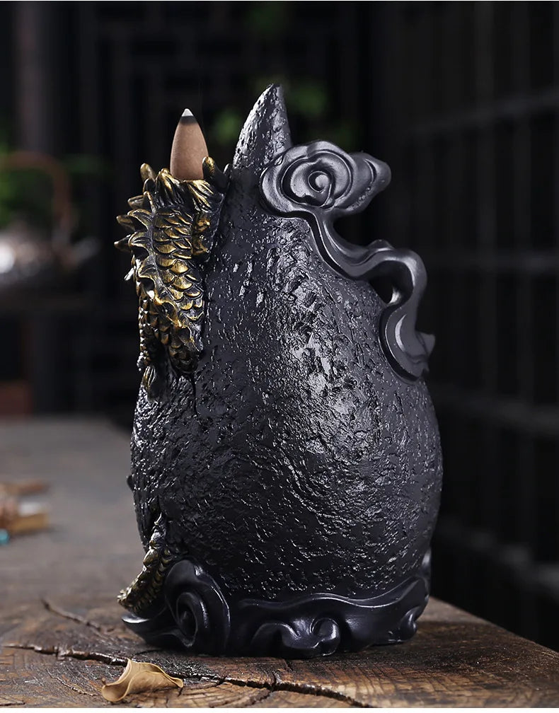 LED Dragon Backflow Incense Holder Waterfall Incense Burner Smoke Incense Censer +20Backflow Incense Cones Aromatherapy Ornament
