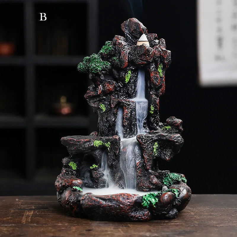 Resin Landscape Mountain Waterfall Backflow Incense Burner Incense Holder Censer Home Ornament