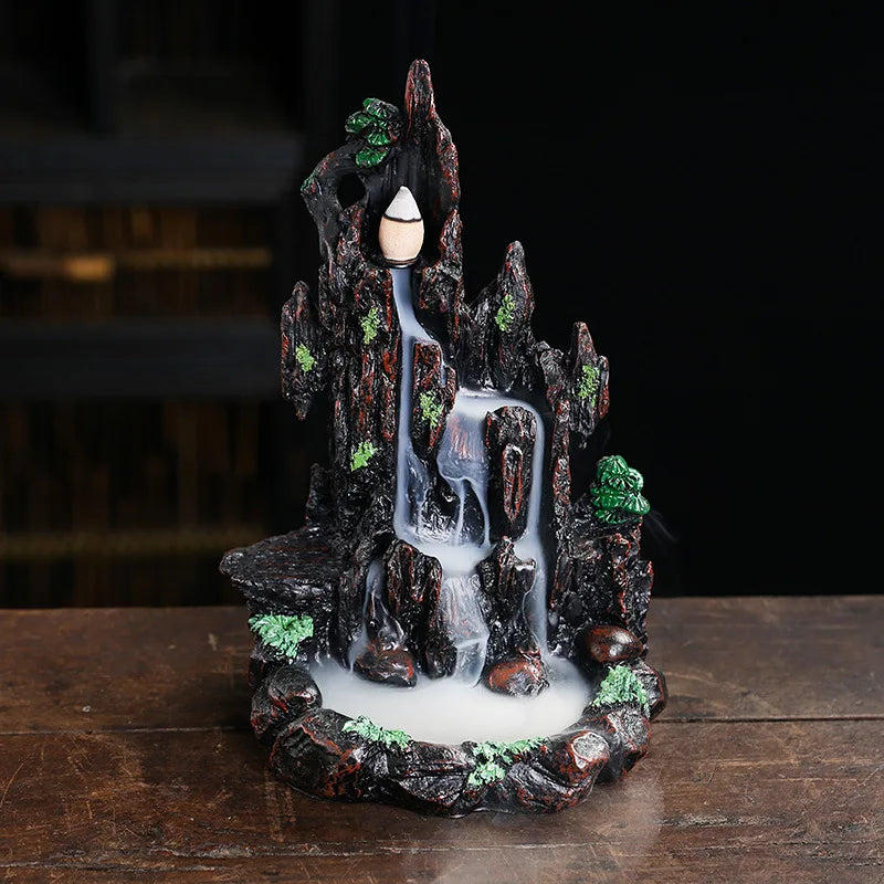 Resin Landscape Mountain Waterfall Backflow Incense Burner Incense Holder Censer Home Ornament