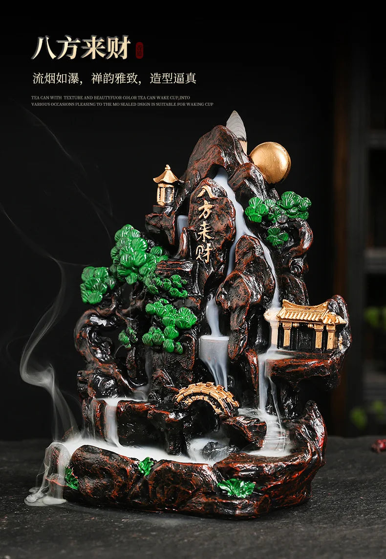 Mountain Falls, Burner, Zen, Resin, Backflow Incense Burner, Brackets, Aromatherapy Crafts, Feng Shui,Office and Home Decoration