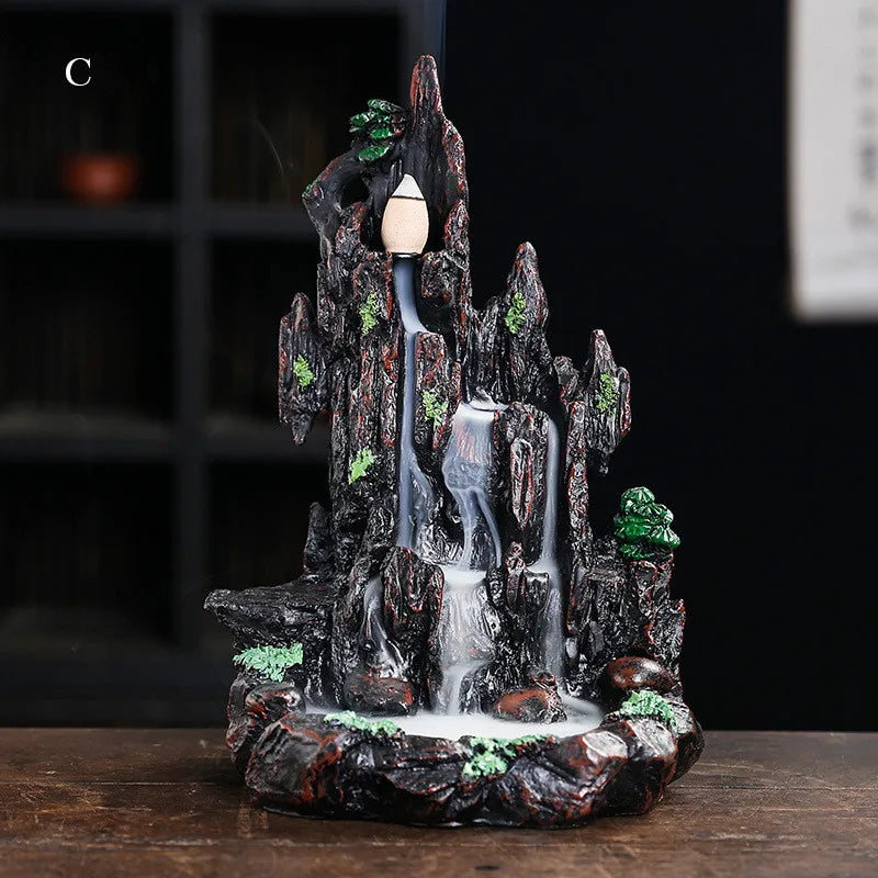 Resin Landscape Mountain Waterfall Backflow Incense Burner Incense Holder Censer Home Ornament