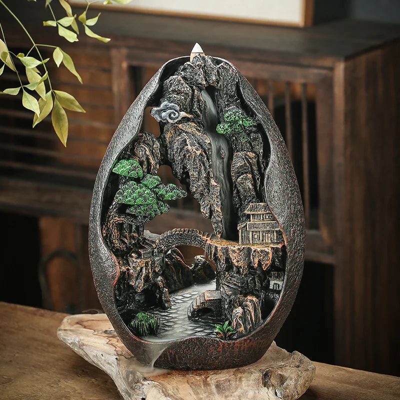 1pc, Zen Buddha Resin Ornament Landscape Waterfall Backflow Incense Burner Home Decor Censer Tea Pet (Without Incense)