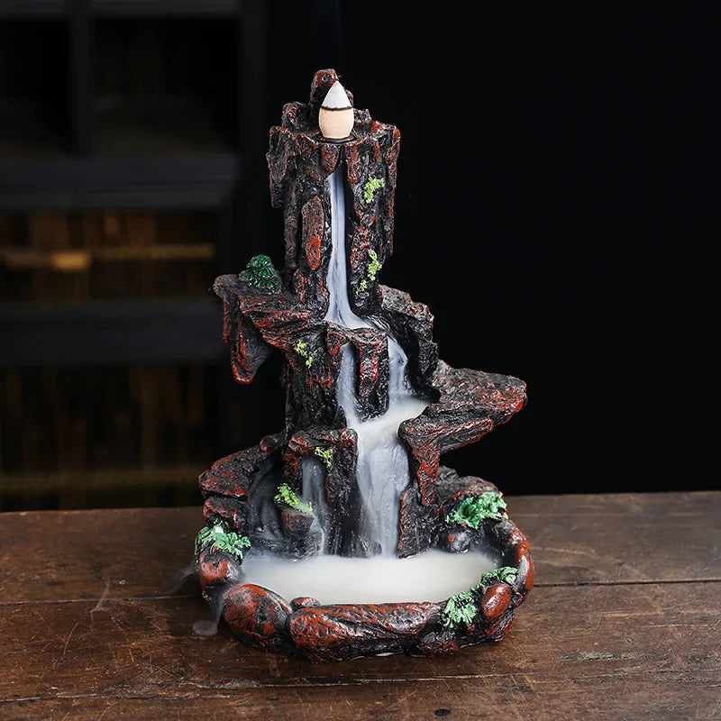 Resin Landscape Mountain Waterfall Backflow Incense Burner Incense Holder Censer Home Ornament