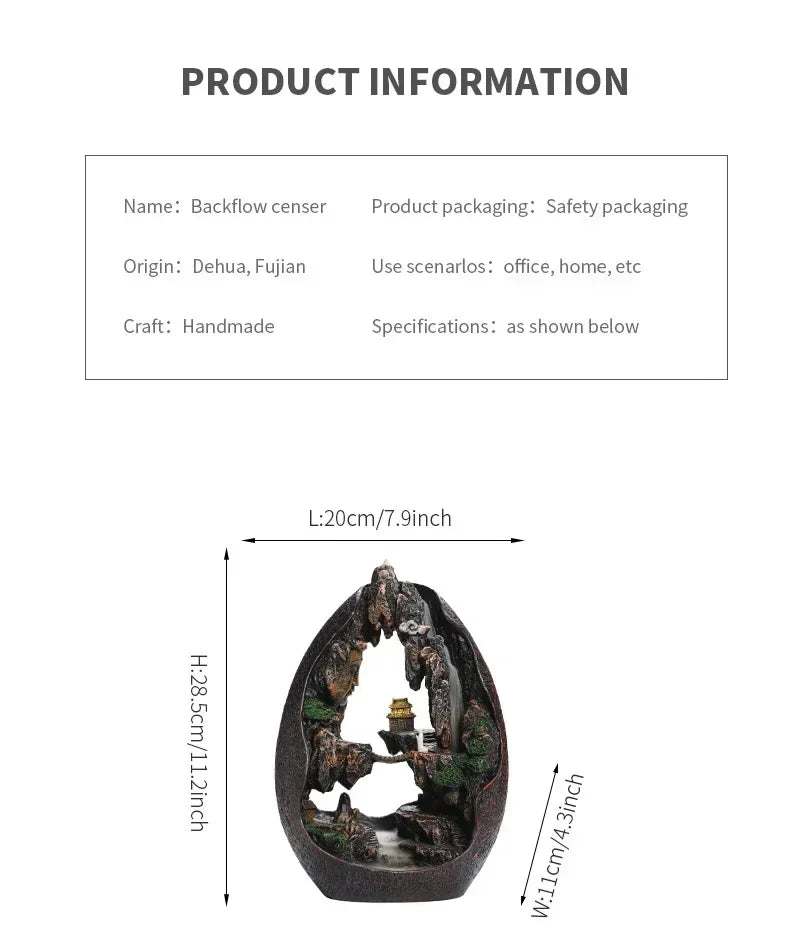 1pc, Zen Buddha Resin Ornament Landscape Waterfall Backflow Incense Burner Home Decor Censer Tea Pet (Without Incense)