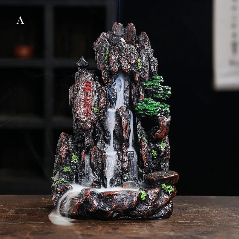 Resin Landscape Mountain Waterfall Backflow Incense Burner Incense Holder Censer Home Ornament