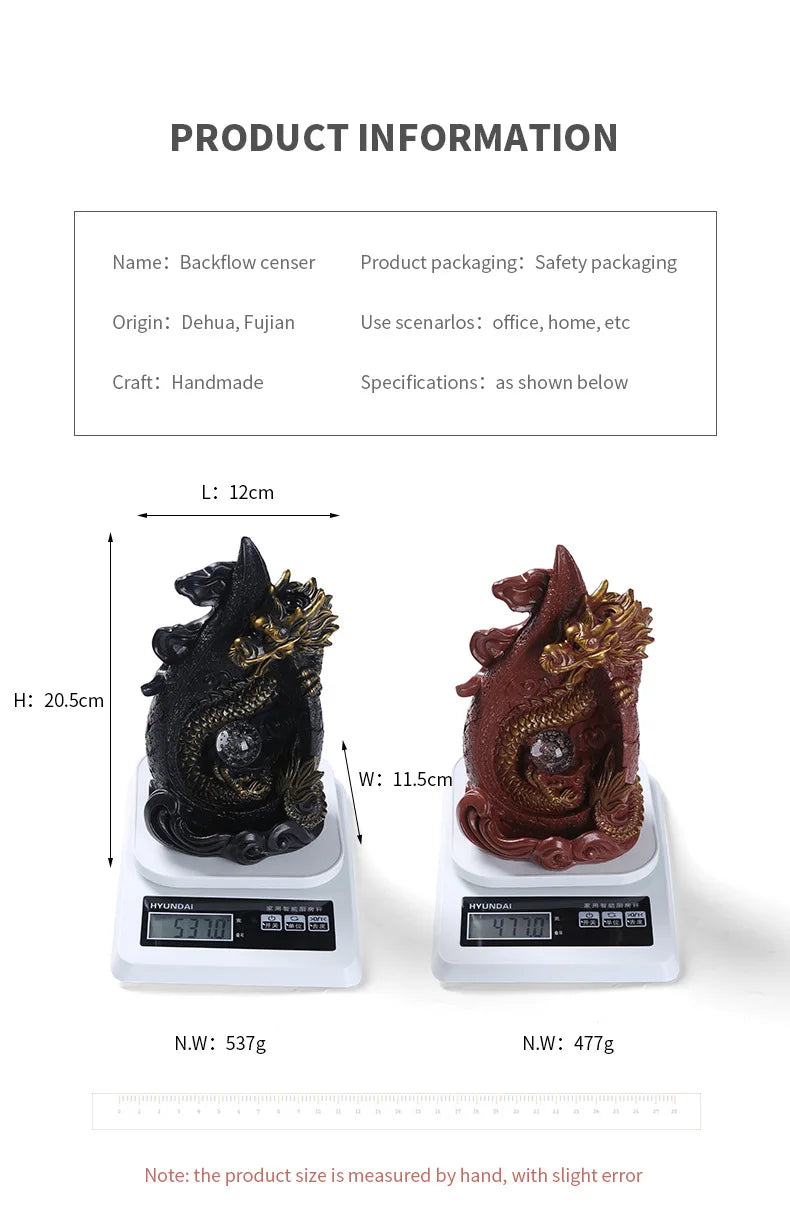 LED Dragon Backflow Incense Holder Waterfall Incense Burner Smoke Incense Censer +20Backflow Incense Cones Aromatherapy Ornament