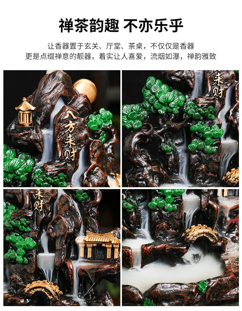 Mountain Falls, Burner, Zen, Resin, Backflow Incense Burner, Brackets, Aromatherapy Crafts, Feng Shui,Office and Home Decoration