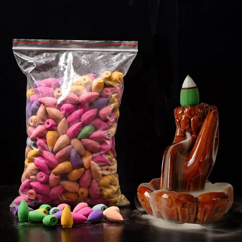 10-50pcs Mixed Burner Incense Relax Unwind 28x15mm Backflow Incense Rose Mint Natural Sandalwood Cone Suitable for All Burners