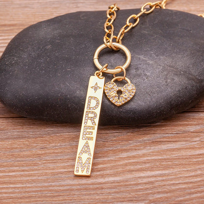 New Arrival Fashion Design Key And Heart Lock Dream Letters Zircon Lobster Clasp Chain Pendant Party Wedding Necklace Jewelry