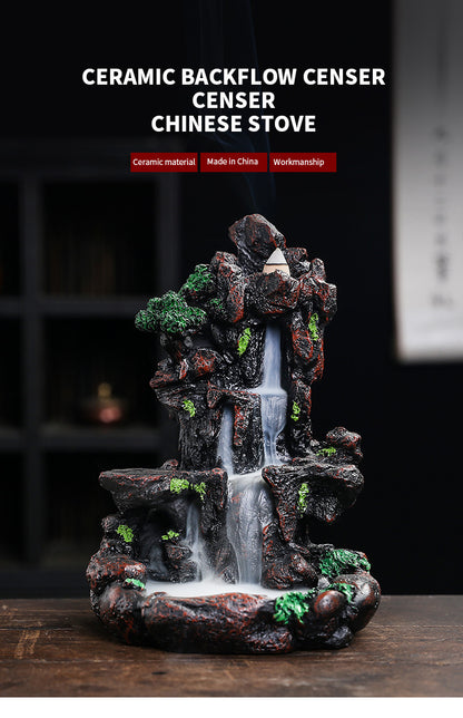 Resin Landscape Mountain Waterfall Backflow Incense Burner Incense Holder Censer Home Ornament