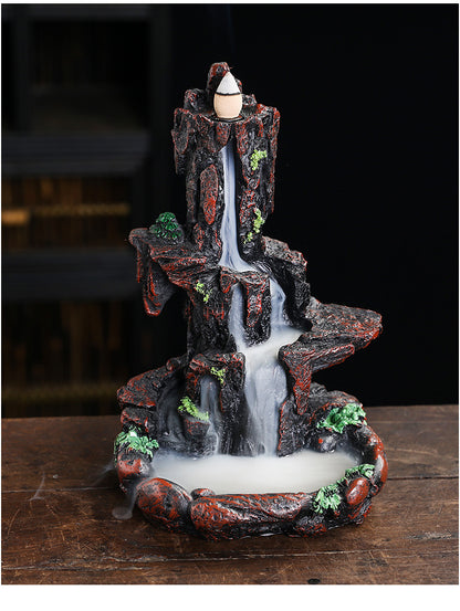 Resin Landscape Mountain Waterfall Backflow Incense Burner Incense Holder Censer Home Ornament