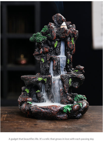 Resin Landscape Mountain Waterfall Backflow Incense Burner Incense Holder Censer Home Ornament