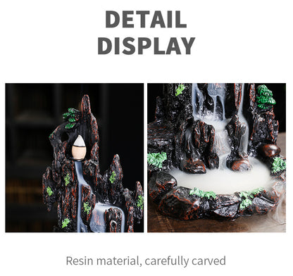 Resin Landscape Mountain Waterfall Backflow Incense Burner Incense Holder Censer Home Ornament