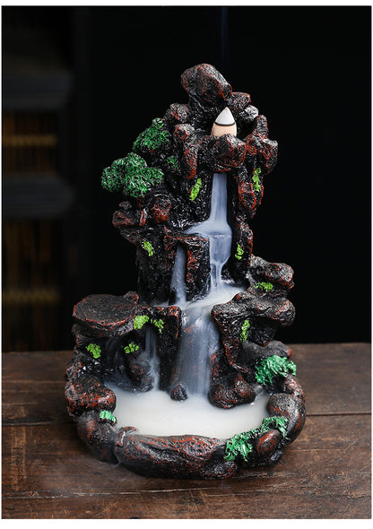 Resin Landscape Mountain Waterfall Backflow Incense Burner Incense Holder Censer Home Ornament