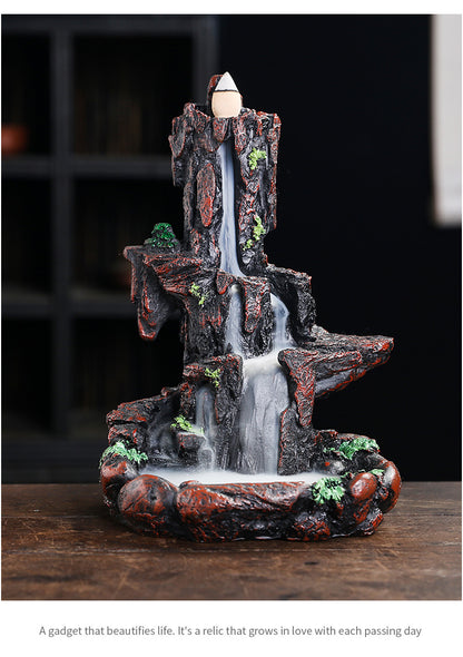 Resin Landscape Mountain Waterfall Backflow Incense Burner Incense Holder Censer Home Ornament