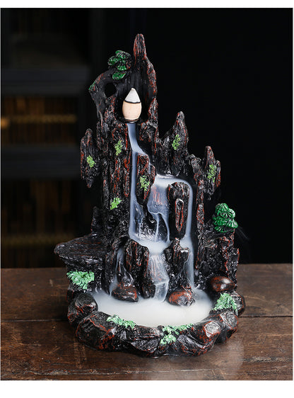 Resin Landscape Mountain Waterfall Backflow Incense Burner Incense Holder Censer Home Ornament