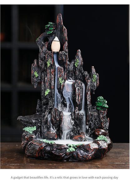 Resin Landscape Mountain Waterfall Backflow Incense Burner Incense Holder Censer Home Ornament