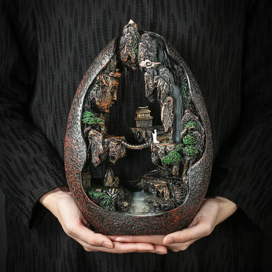 1pc, Zen Buddha Resin Ornament Landscape Waterfall Backflow Incense Burner Home Decor Censer Tea Pet (Without Incense)