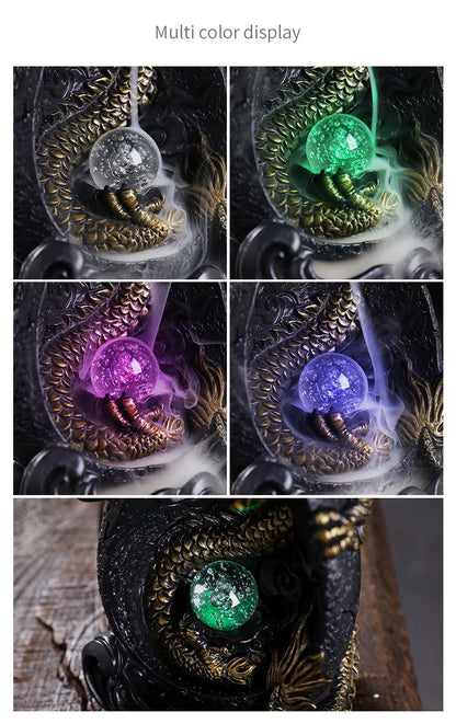 LED Dragon Backflow Incense Holder Waterfall Incense Burner Smoke Incense Censer +20Backflow Incense Cones Aromatherapy Ornament