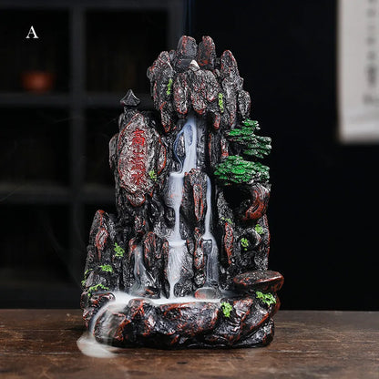 Resin Landscape Mountain Waterfall Backflow Incense Burner Incense Holder Censer Home Ornament